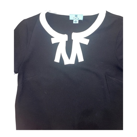 CeCe Black & White Bow Tie Blouse XS | Cute Short Sleeve Top - Picture 3 of 6